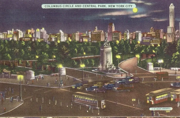 Framed Print : Vintage souvenir postcard, Columbus Circle, NYC, New York, ca 1944 Framed Print : Vintage souvenir postcard, Columbus Circle, NYC, New York, ca 1944