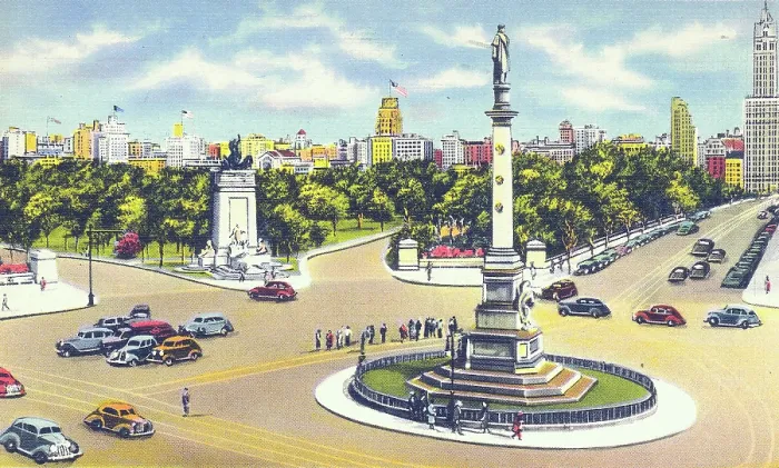 Framed Print : Vintage souvenir postcard, Columbus Circle and Central Park, New York City, 1918 Framed Print : Vintage souvenir postcard, Columbus Circle and Central Park, New York City, 1918