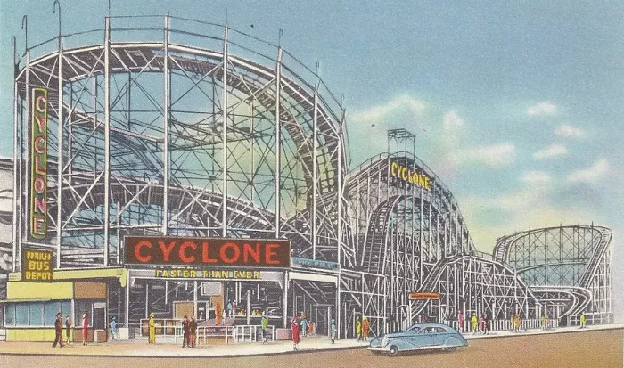 Framed Print : Vintage souvenir postcard, Coney Island, The Cyclone, Brooklyn, New York City, 1940 Framed Print : Vintage souvenir postcard, Coney Island, The Cyclone, Brooklyn, New York City, 1940