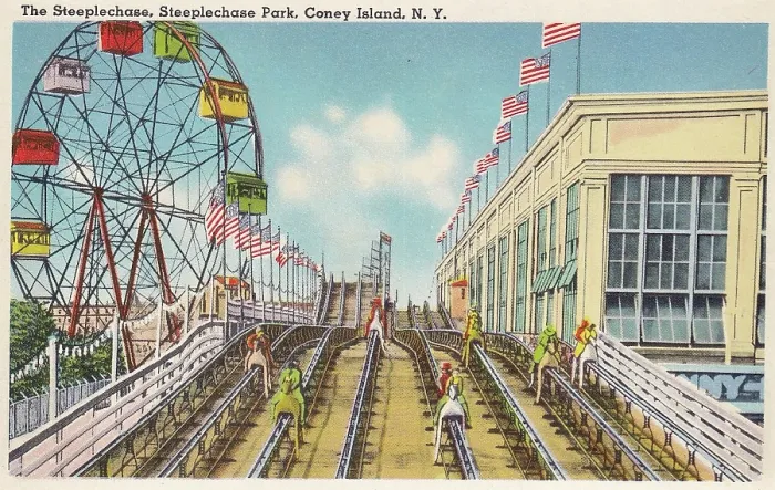 Framed Print : Vintage souvenir postcard, Coney Island, Steeplechase Park, Brooklyn, New York City, 1940 Framed Print : Vintage souvenir postcard, Coney Island, Steeplechase Park, Brooklyn, New York City, 1940