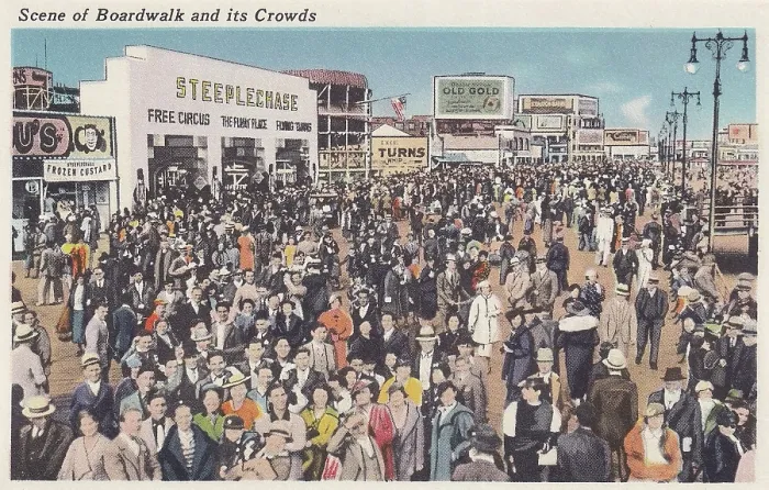 Framed Print : Vintage souvenir postcard, Coney Island Boardwalk, Brooklyn, New York City, 1940 Framed Print : Vintage souvenir postcard, Coney Island Boardwalk, Brooklyn, New York City, 1940