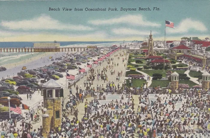 Framed Print : Vintage souvenir postcard, Daytona Beach, Florida, Florida's Holiday Highways series, 1958 Framed Print : Vintage souvenir postcard, Daytona Beach, Florida, Florida's Holiday Highways series, 1958