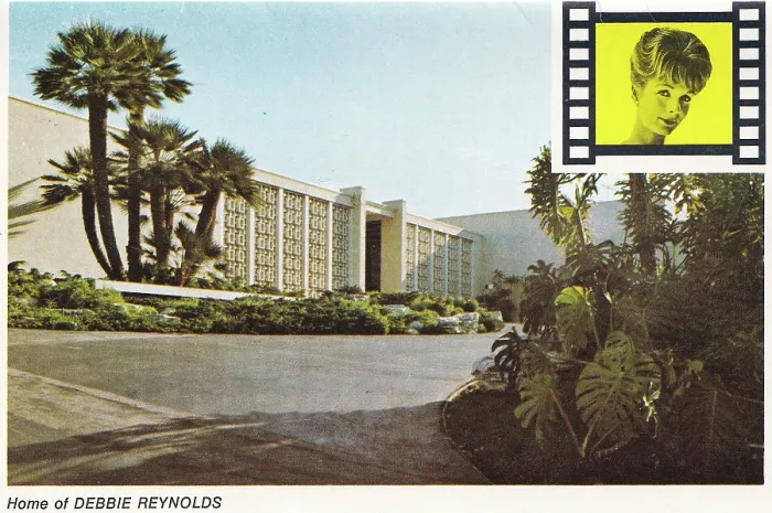Framed Print : Vintage souvenir postcard of Debbie Reynolds Hollywood Home, Homes of the Stars series, 1977 Framed Print : Vintage souvenir postcard of Debbie Reynolds Hollywood Home, Homes of the Stars series, 1977