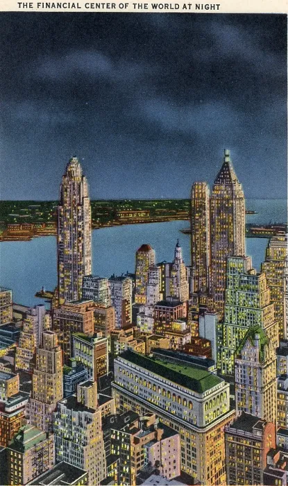 Framed Print : Vintage souvenir postcard, Downtown Skyline, NYC, New York, ca 1942 Framed Print : Vintage souvenir postcard, Downtown Skyline, NYC, New York, ca 1942