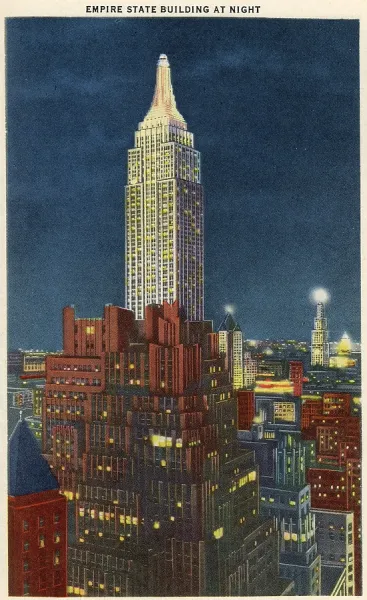 Empire State Building NYC Vintage Colorized Print, 1942. Art