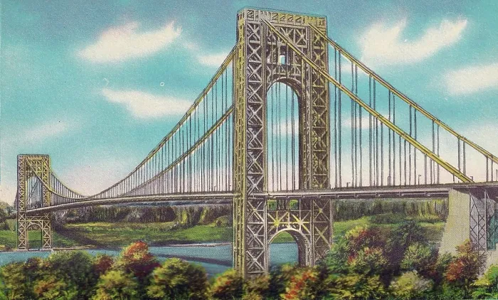 Framed Print : Vintage souvenir postcard, George Washington Bridge, New York City, ca 1944 Framed Print : Vintage souvenir postcard, George Washington Bridge, New York City, ca 1944