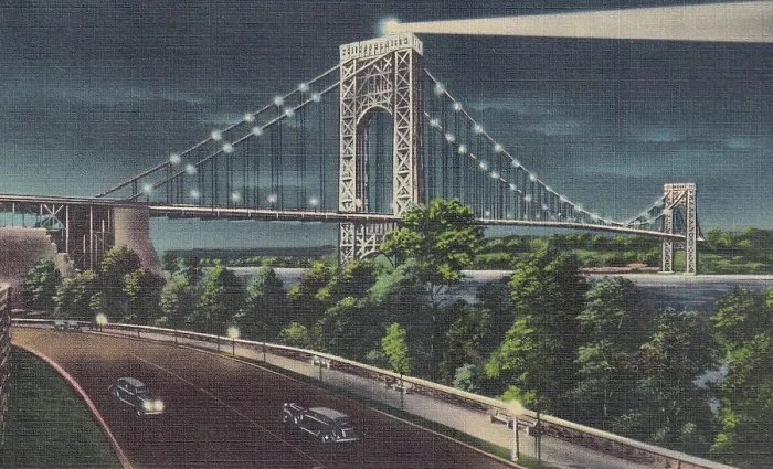Framed Print : Vintage souvenir postcard, George Washington Bridge, NYC, New York, 1935 Framed Print : Vintage souvenir postcard, George Washington Bridge, NYC, New York, 1935