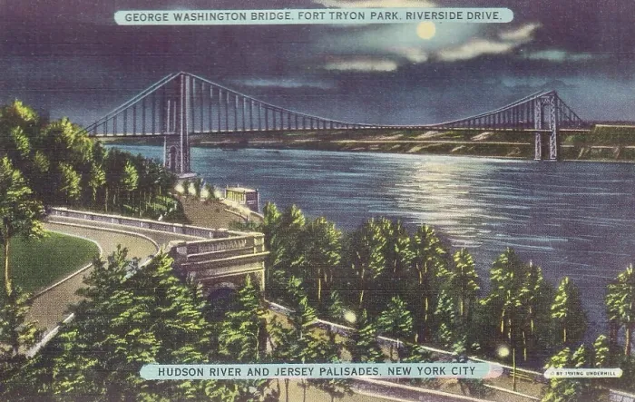 Framed Print : Vintage souvenir postcard, George Washington Bridge, NYC, New York, ca 1944 Framed Print : Vintage souvenir postcard, George Washington Bridge, NYC, New York, ca 1944