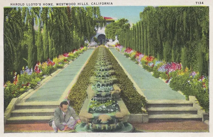 Framed Print : Vintage souvenir postcard, Harold Lloyd's Home, Homes of the Stars series, ca 1937 Framed Print : Vintage souvenir postcard, Harold Lloyd's Home, Homes of the Stars series, ca 1937