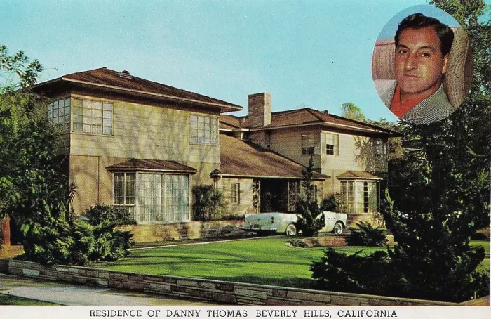 Framed Print : Vintage souvenir postcard, Home of Danny Thomas, Movie Star Homes series, 1958 Framed Print : Vintage souvenir postcard, Home of Danny Thomas, Movie Star Homes series, 1958