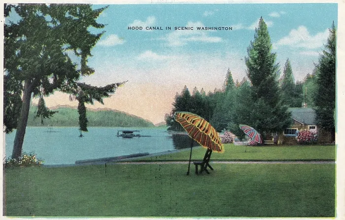 Framed Print : Vintage souvenir postcard, Hood Canal, Washington state, ca 1942 Framed Print : Vintage souvenir postcard, Hood Canal, Washington state, ca 1942