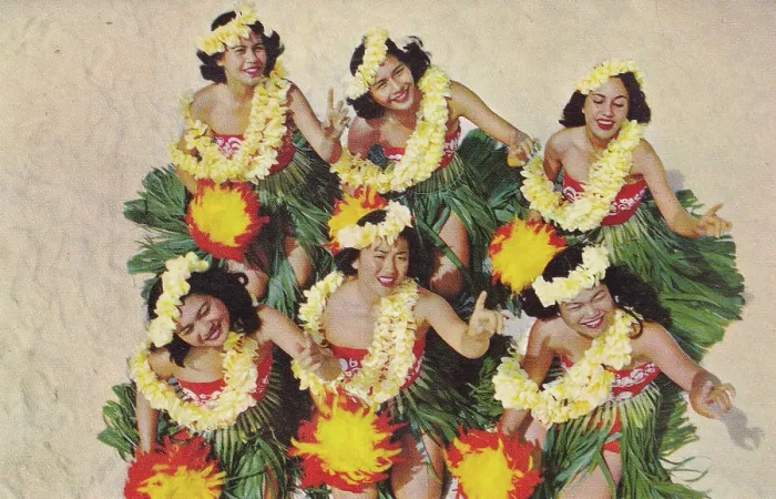 Framed Print : Vintage souvenir postcard, Hula Dancers, Hawaii, 1951 Framed Print : Vintage souvenir postcard, Hula Dancers, Hawaii, 1951