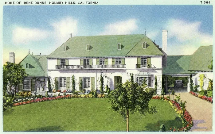 Framed Print : Vintage souvenir postcard, Irene Dunne's Holmby Hills Mansion, Homes of the Stars series, ca. 1941 Framed Print : Vintage souvenir postcard, Irene Dunne's Holmby Hills Mansion, Homes of the Stars series, ca. 1941