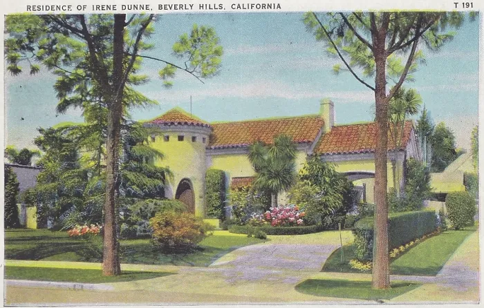 Framed Print : Vintage souvenir postcard, Irene Dunne's Home, Movie Star Homes series, 1936