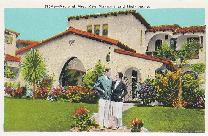 Framed Print : Vintage souvenir postcard, Ken Maynard's Hollywood Home, Movie Star Homes series, ca 1923