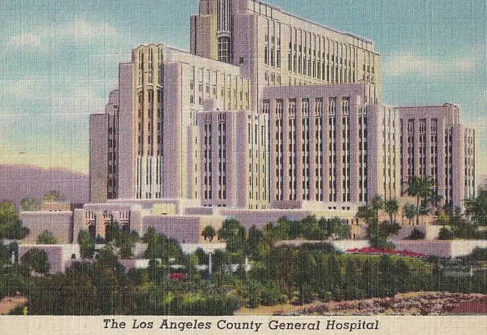 Framed Print : Vintage souvenir postcard, Los Angeles General Hospital, Los Angeles Souvenir Views series, 1940 Framed Print : Vintage souvenir postcard, Los Angeles General Hospital, Los Angeles Souvenir Views series, 1940
