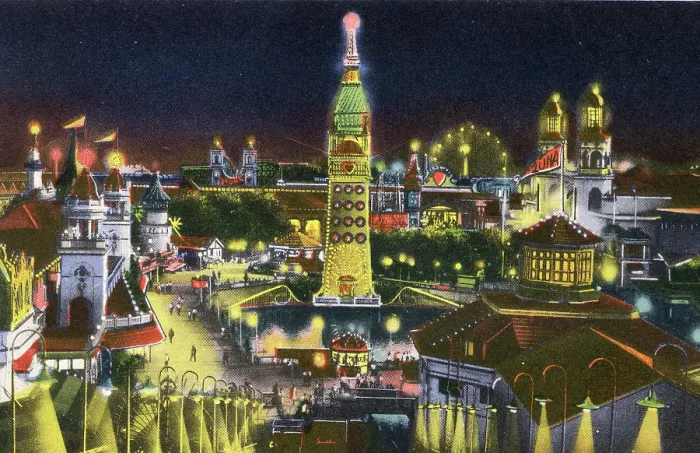 Framed Print : Vintage souvenir postcard, Luna Park at Night, Coney Island Beach and Boardwalk, Brooklyn, New York City, 1944 Framed Print : Vintage souvenir postcard, Luna Park at Night, Coney Island Beach and Boardwalk, Brooklyn, New York City, 1944