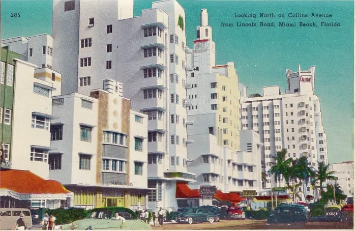 Framed Print : Vintage souvenir postcard, Miami Beach, Florida, ca 1940s Framed Print : Vintage souvenir postcard, Miami Beach, Florida, ca 1940s