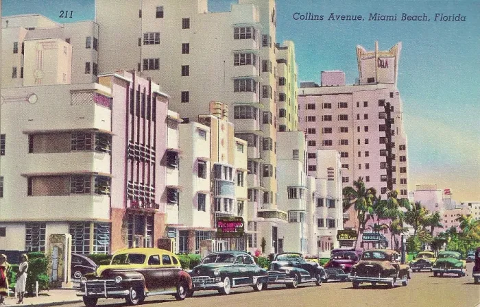Framed Print : Vintage souvenir postcard, Miami Beach, Florida, ca 1940s