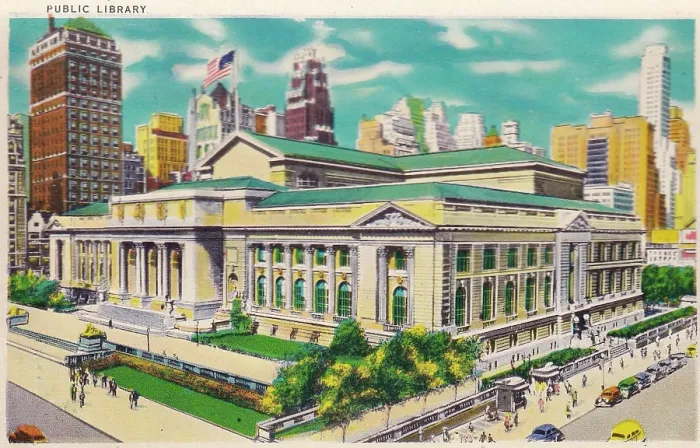 Framed Print : Vintage souvenir postcard, New York Public Library, NYC, New York, ca 1941 Framed Print : Vintage souvenir postcard, New York Public Library, NYC, New York, ca 1941