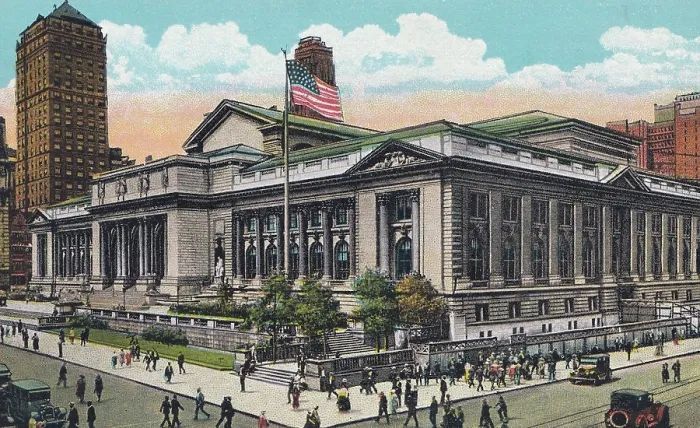 Framed Print : Vintage souvenir postcard, New York Public Library, New York City, circa 1922
