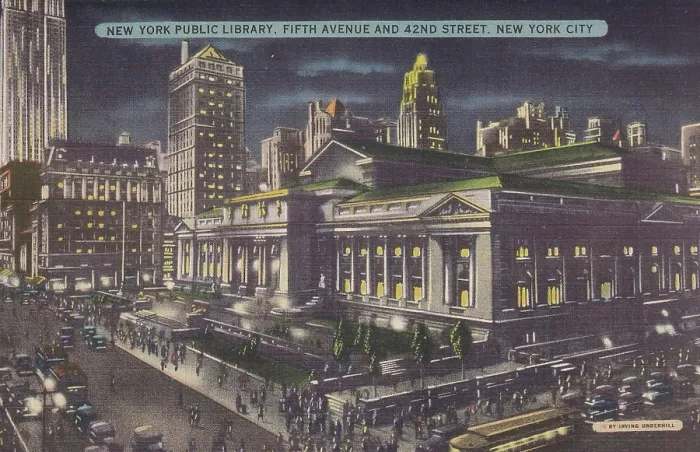 Framed Print : Vintage souvenir postcard, New York Public Library, NYC, New York, ca 1944 Framed Print : Vintage souvenir postcard, New York Public Library, NYC, New York, ca 1944