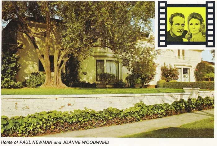 Framed Print : Vintage souvenir postcard of Paul Newman and Joanne Woodward's Hollywood Home, Homes of the Stars series, 1977 Framed Print : Vintage souvenir postcard of Paul Newman and Joanne Woodward's Hollywood Home, Homes of the Stars series, 1977