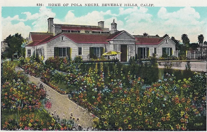 Framed Print : Vintage souvenir postcard, Pola Negri's Beverly Hills Home, Movie Star Homes series, ca 1923