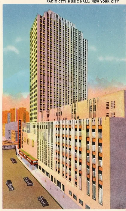 Framed Print : Vintage souvenir postcard, Radio City Music Hall, NYC, New York, ca 1935 Framed Print : Vintage souvenir postcard, Radio City Music Hall, NYC, New York, ca 1935