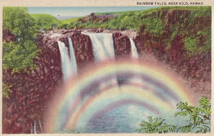 Framed Print : Vintage souvenir postcard, Rainbow Falls, Aloha Hawaiian Islands series, 1935 Framed Print : Vintage souvenir postcard, Rainbow Falls, Aloha Hawaiian Islands series, 1935