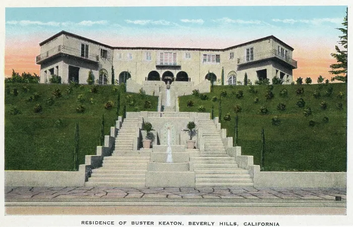 Framed Print : Vintage souvenir postcard, Residence of Buster Keaton, Homes of Movie Stars series, ca 1924 Framed Print : Vintage souvenir postcard, Residence of Buster Keaton, Homes of Movie Stars series, ca 1924
