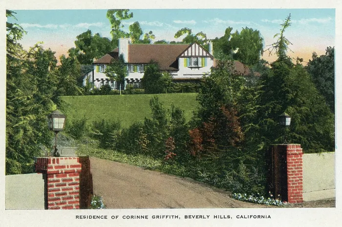 Framed Print : Vintage souvenir postcard, Residence of Corinne Griffith, Homes of Movie Stars series, ca 1924 Framed Print : Vintage souvenir postcard, Residence of Corinne Griffith, Homes of Movie Stars series, ca 1924