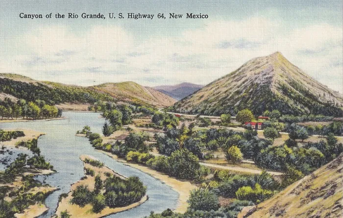 Framed Print : Vintage souvenir postcard, Rio Grande, Greetings from New Mexico series, ca 1948