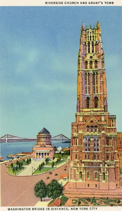 Framed Print : Vintage souvenir postcard, Riverside Church, NYC, New York, ca 1935 Framed Print : Vintage souvenir postcard, Riverside Church, NYC, New York, ca 1935