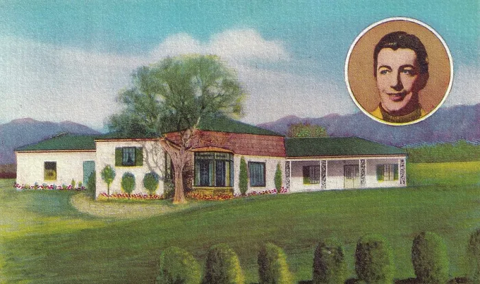 Framed Print : Vintage souvenir postcard, Robert Taylor, Movie Star Homes, ca 1940 Framed Print : Vintage souvenir postcard, Robert Taylor, Movie Star Homes, ca 1940