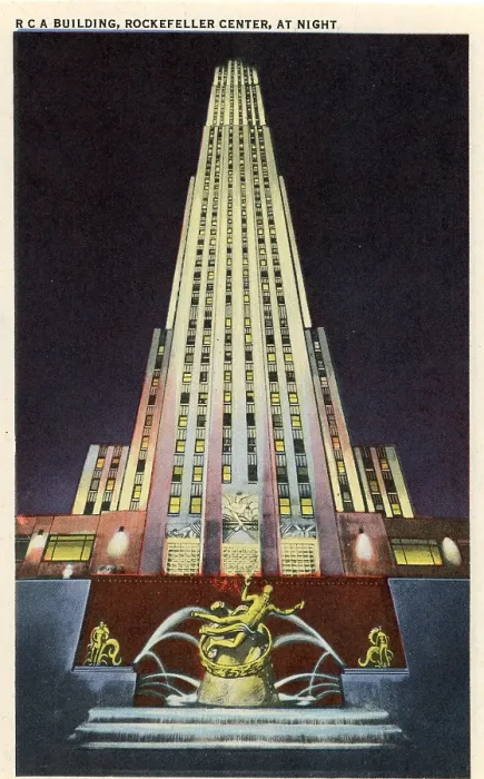 Framed Print : Vintage souvenir postcard, Rockefeller Center, NYC, New York, ca 1942 Framed Print : Vintage souvenir postcard, Rockefeller Center, NYC, New York, ca 1942