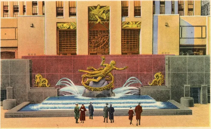 Framed Print : Vintage souvenir postcard, Rockefeller Center, NYC, New York, ca 1941 Framed Print : Vintage souvenir postcard, Rockefeller Center, NYC, New York, ca 1941