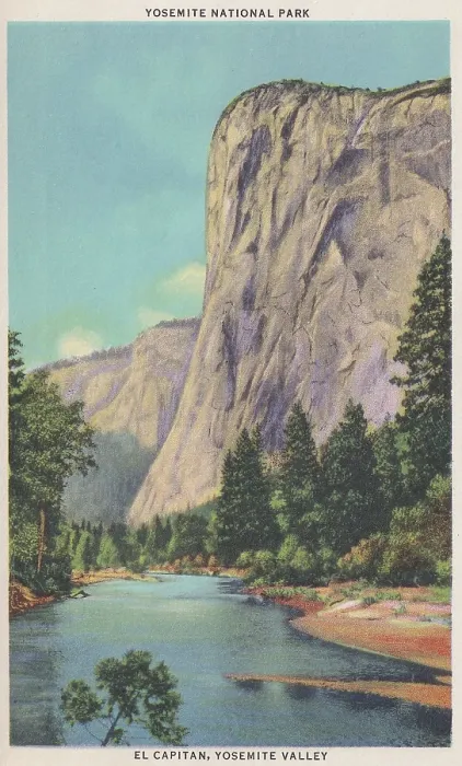 Framed Print : Vintage souvenir postcard, Scenic Gems of Yosemite National Park series, 1937