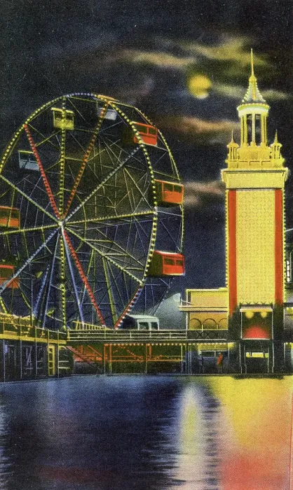 Framed Print : Vintage souvenir postcard, Steeplechase Amusement Park, Coney Island Beach and Boardwalk, Brooklyn, New York City, 1944 Framed Print : Vintage souvenir postcard, Steeplechase Amusement Park, Coney Island Beach and Boardwalk, Brooklyn, New York City, 1944