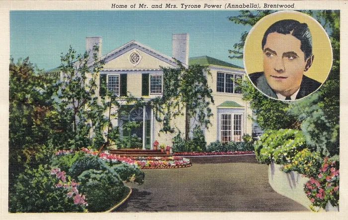 Framed Print : Vintage souvenir postcard, Tyrone Power's Beverly Hills Home, Movie Star Homes series, ca 1938 Framed Print : Vintage souvenir postcard, Tyrone Power's Beverly Hills Home, Movie Star Homes series, ca 1938