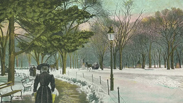 Framed Print : Vintage souvenir postcard, Winter Snow Scene, Central Park, New York City, circa 1912 Framed Print : Vintage souvenir postcard, Winter Snow Scene, Central Park, New York City, circa 1912