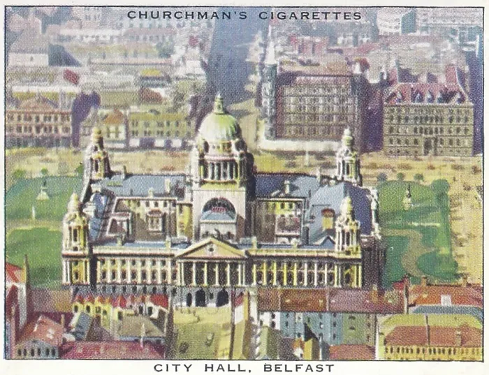 Framed Print : Vintage tobacco card, Belfast, Ireland, Wings Over the Empire series, Churchman's Cigarettes, 1939