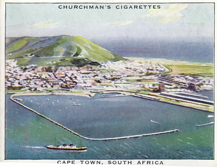 Framed Print : Vintage tobacco card, Cape Town, South Africa, Wings Over the Empire series, Churchman's Cigarettes, 1939