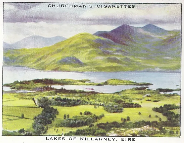 Framed Print : Vintage tobacco card, Lakes of Killarney, Ireland, Wings Over the Empire series, Churchman's Cigarettes, 1939 Framed Print : Vintage tobacco card, Lakes of Killarney, Ireland, Wings Over the Empire series, Churchman's Cigarettes, 1939