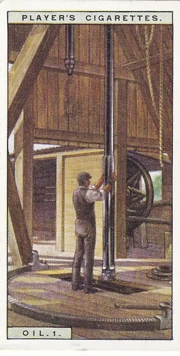 Framed Print : Vintage tobacco card, Oil Industry, Boring for Oil, United States, Products of the World series, Player's Cigarettes, 1928 Framed Print : Vintage tobacco card, Oil Industry, Boring for Oil, United States, Products of the World series, Player's Cigarettes, 1928