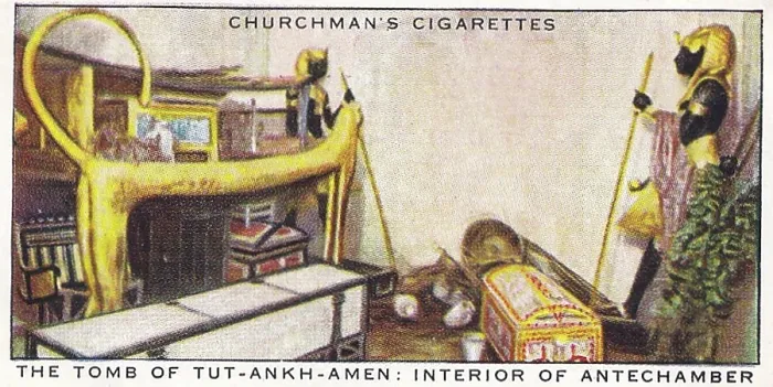 Framed Print : Vintage tobacco card, Tomb of King Tutankhamen, Treasure Trove series, Churchman's Cigarettes, 1937 Framed Print : Vintage tobacco card, Tomb of King Tutankhamen, Treasure Trove series, Churchman's Cigarettes, 1937