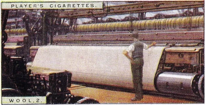Framed Print : Vintage tobacco card, Wool Industry, Modern Textile Mill, England, Products of the World series, Player's Cigarettes, 1928