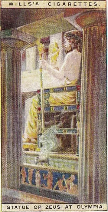 Framed Print : Vintage tobacco card, Zeus at Olympia, Wonders of the Past series, H O Wills Cigarettes, 1926 Framed Print : Vintage tobacco card, Zeus at Olympia, Wonders of the Past series, H O Wills Cigarettes, 1926