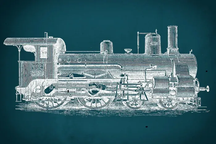 Framed Print : Vintage train blueprint Framed Print : Vintage train blueprint