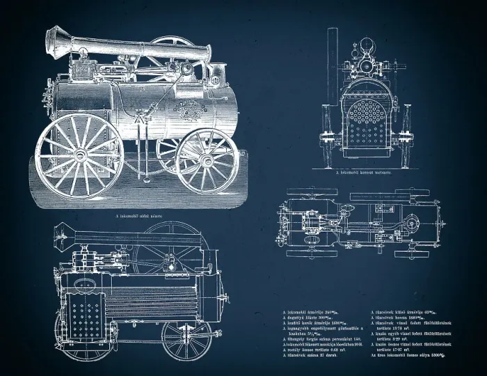 Framed Print : Vintage train blueprint